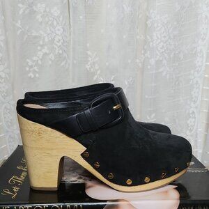 NWOT Veronica Beard Black Suede Studded Boho Hippie Retro Clogs Women's Sz7.5M